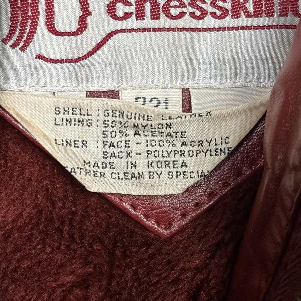 Chess King Mens Vintage 80s Red Leather Bomber Jacket Faux Fur Lined Size 40